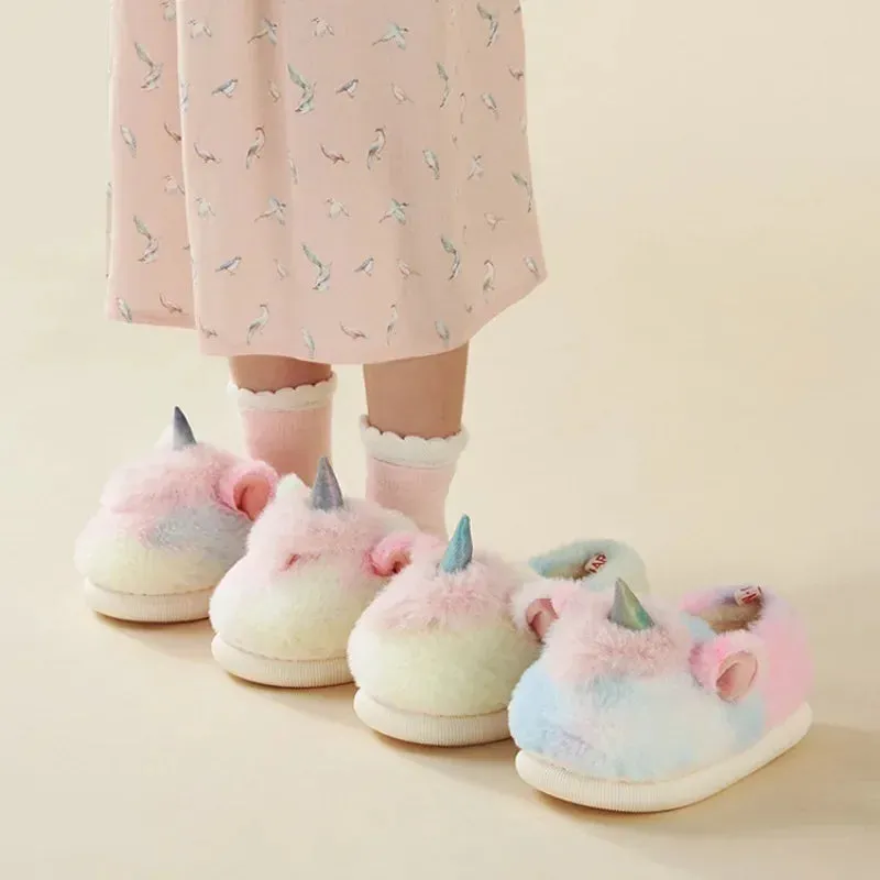 Autumn Winter Children Warm Indoor Cotton Slippers Girls Unicorn Cotton Slippers for Girls Kids Fashion Home Shoes Flat