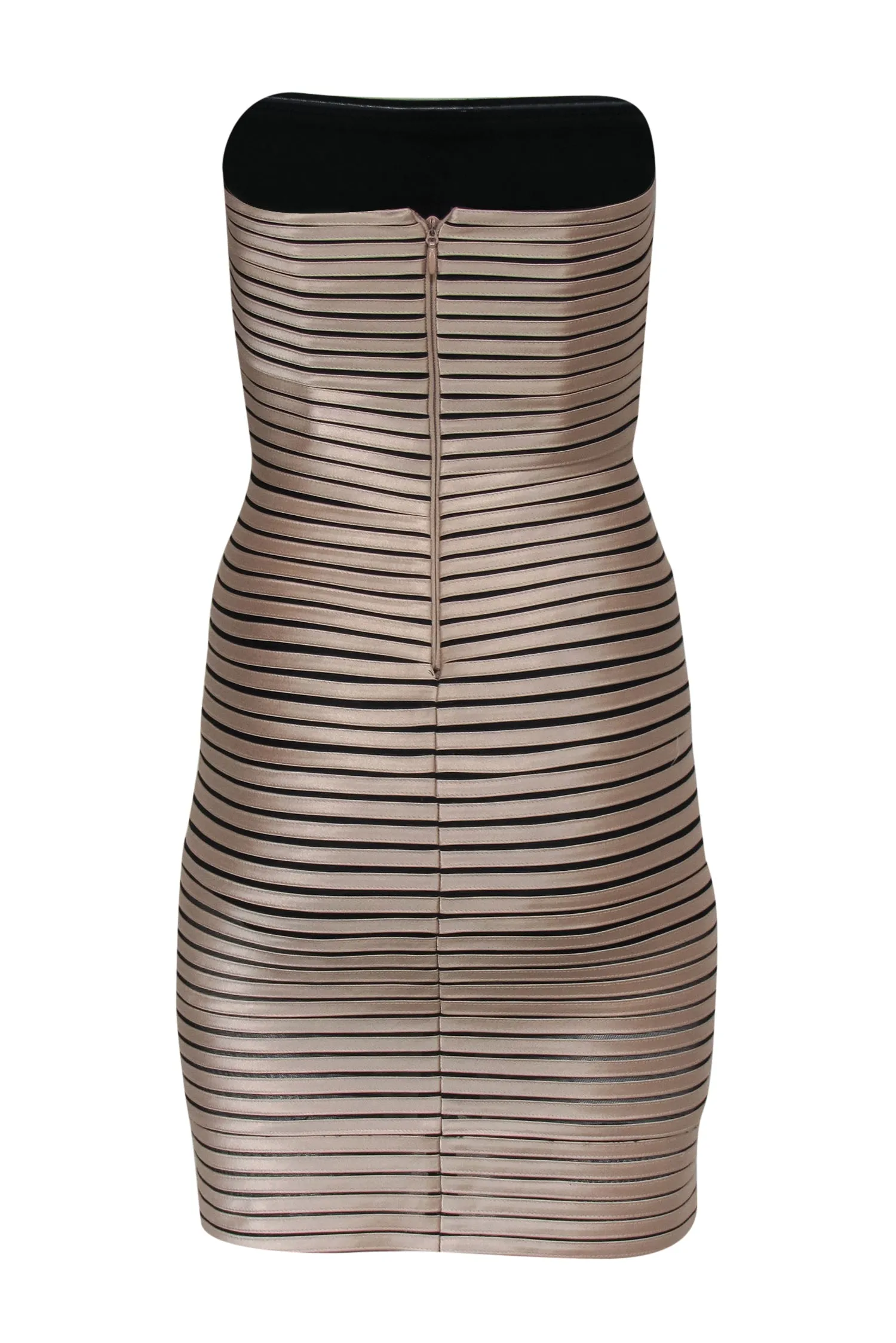 BCBG Max Azria - Champagne Striped Satin Strapless Bodycon Sz 2
