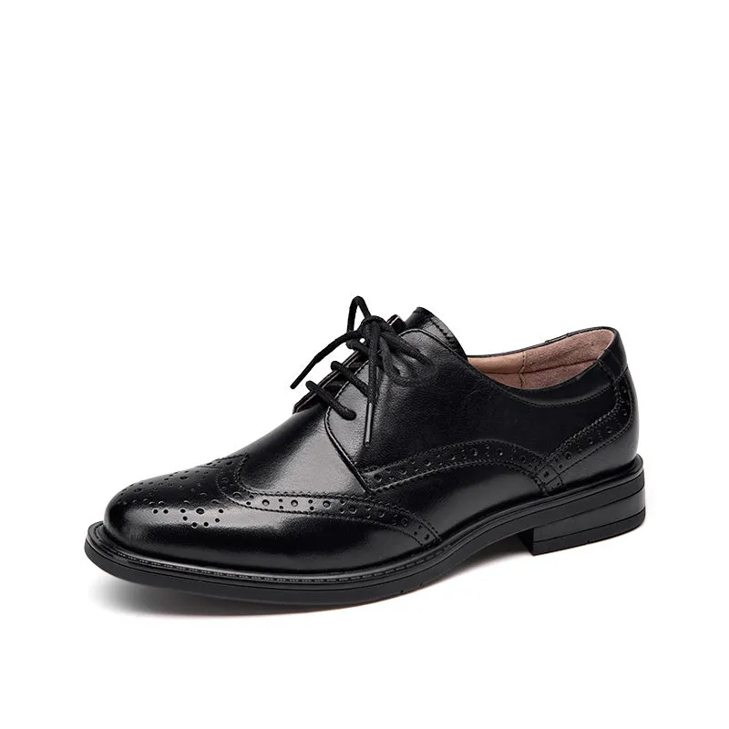 BeauToday Genuine Leather Oxford Shoes Lace Up Brogue Shoes for Women