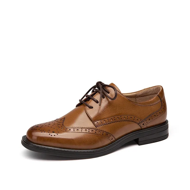 BeauToday Genuine Leather Oxford Shoes Lace Up Brogue Shoes for Women