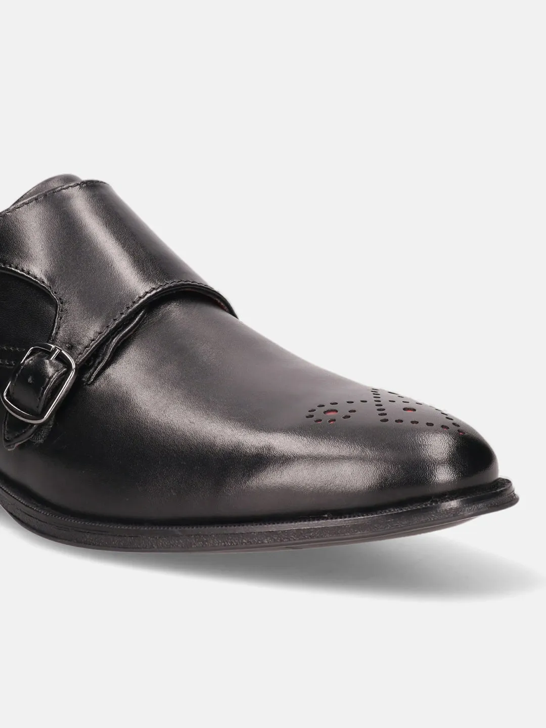 bugatti Black Premium Leather Monk Shoes