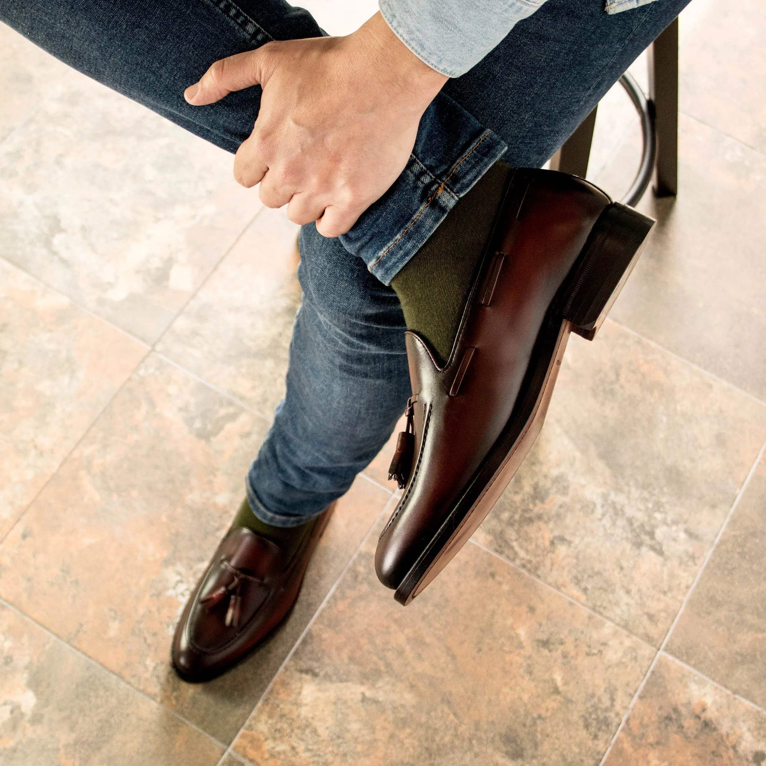 Burgundy Calf Leather Tassel Loafers