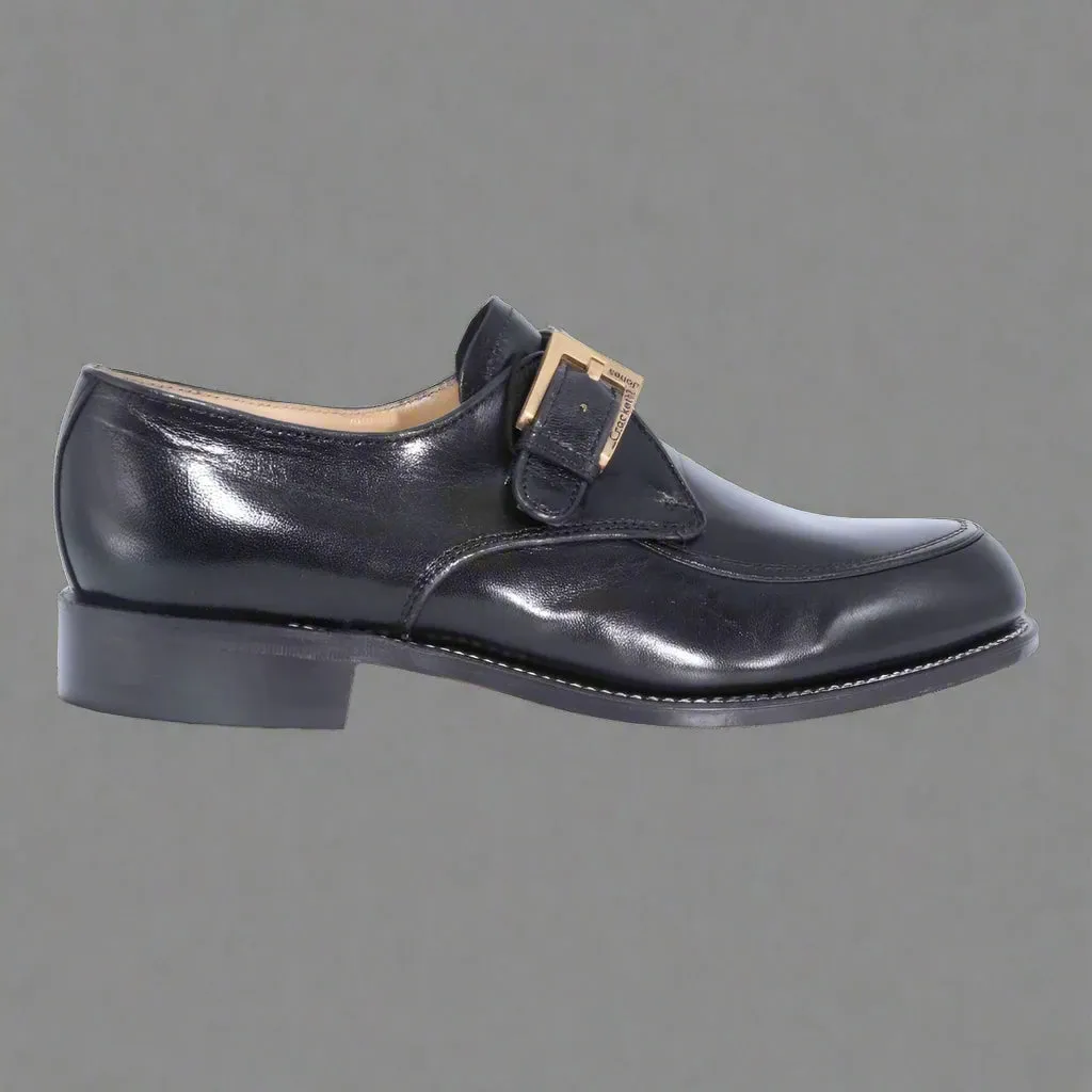 Crockett & Jones Glace Kid Monk - Black Buckle-Up (Genuine Leather Upper and Sole)