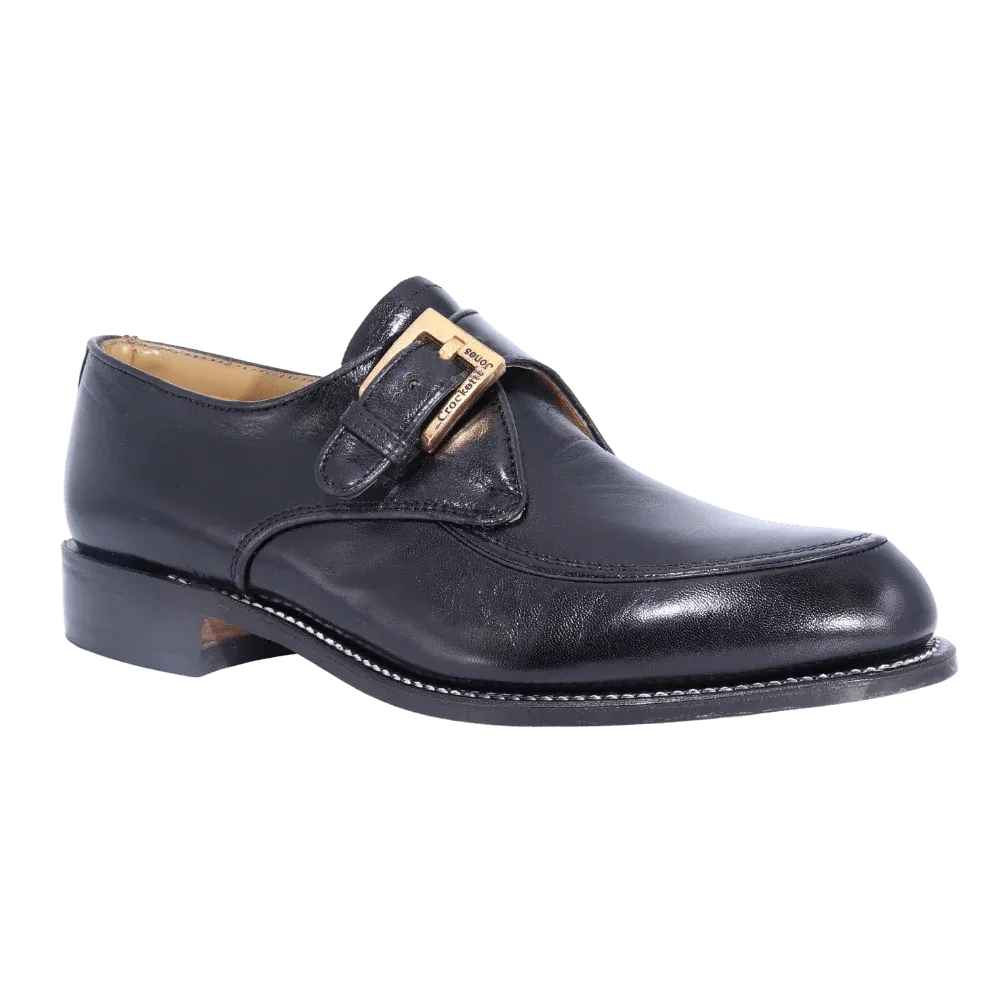 Crockett & Jones Glace Kid Monk - Black Buckle-Up (Genuine Leather Upper and Sole)