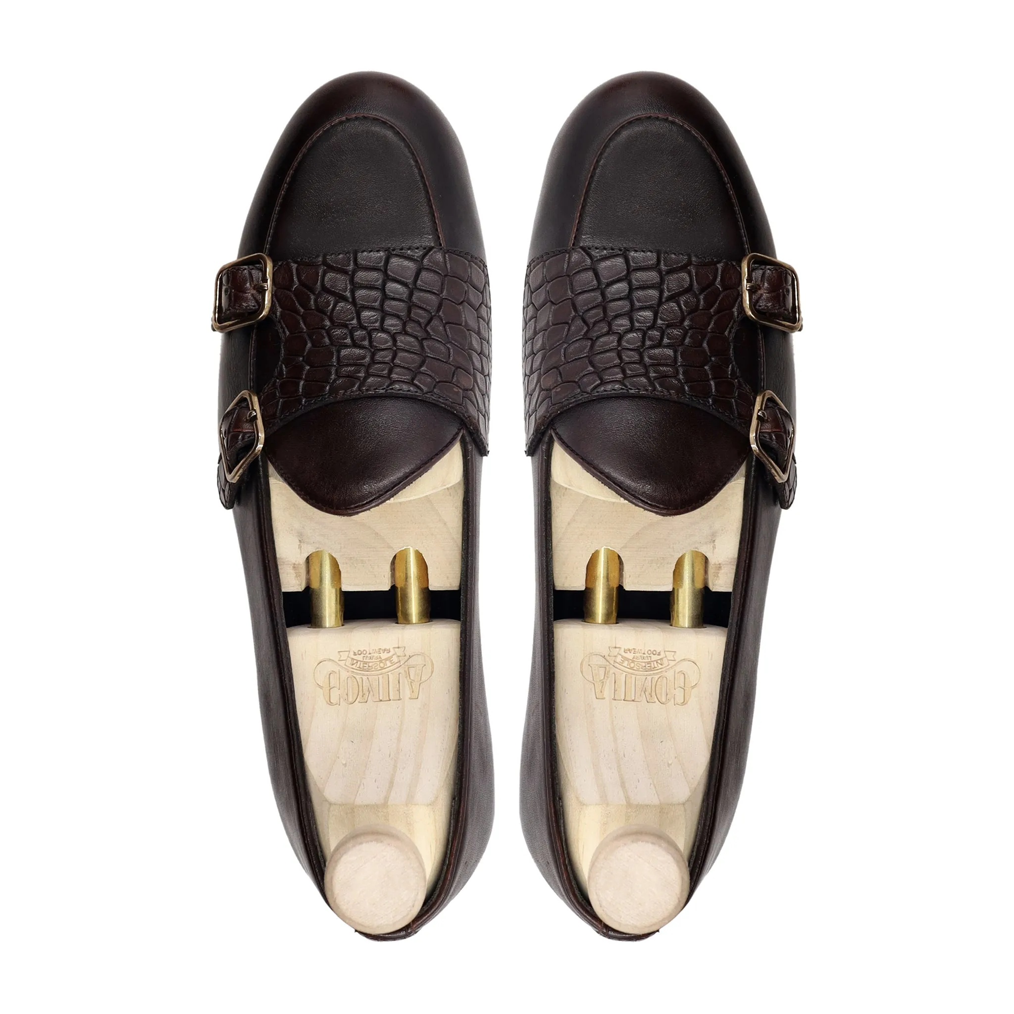 Dalil - Men's Dark Brown Calf Leather Double Monkstrap