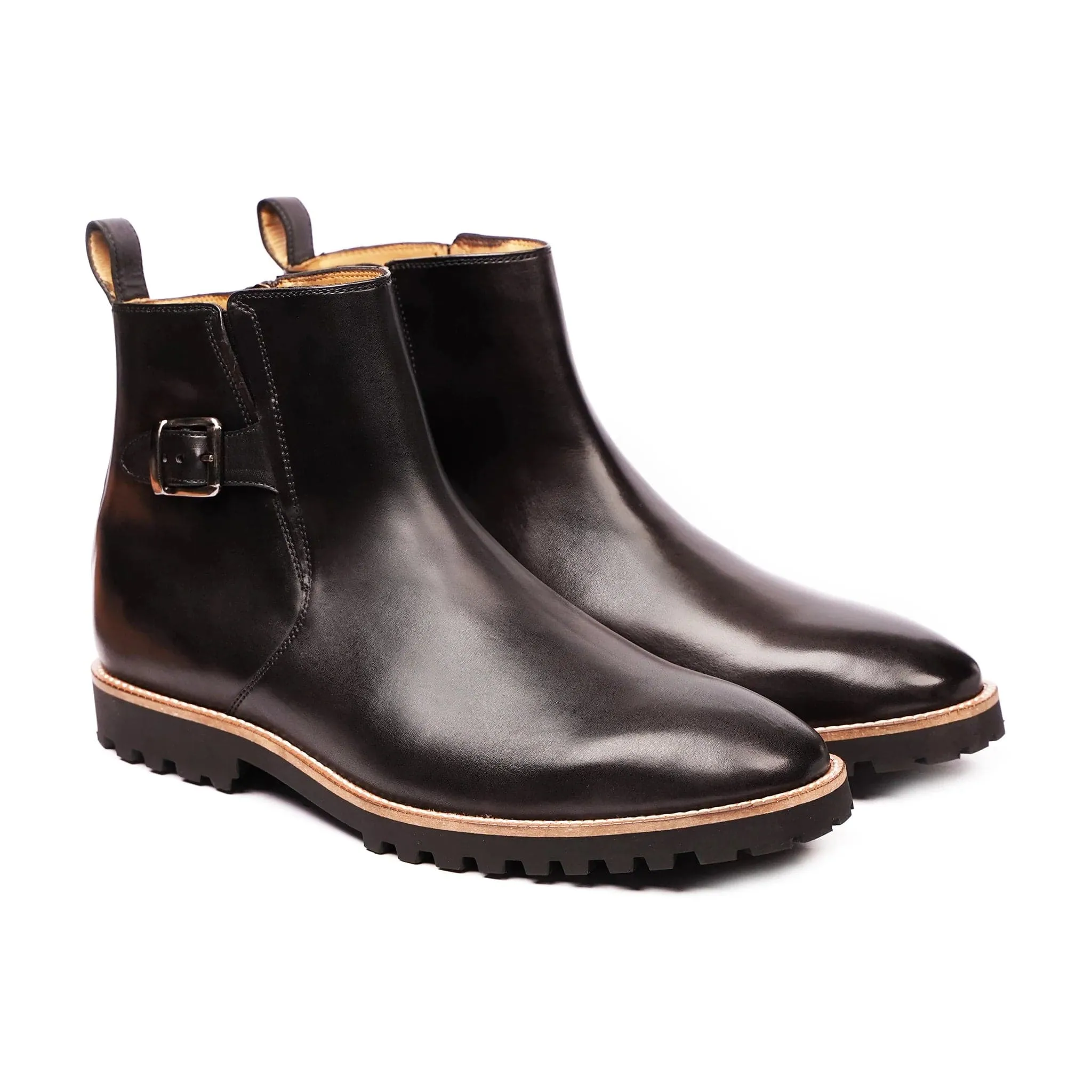 Handmade Customisable Black Calf Leather Chelsea Boots For Men