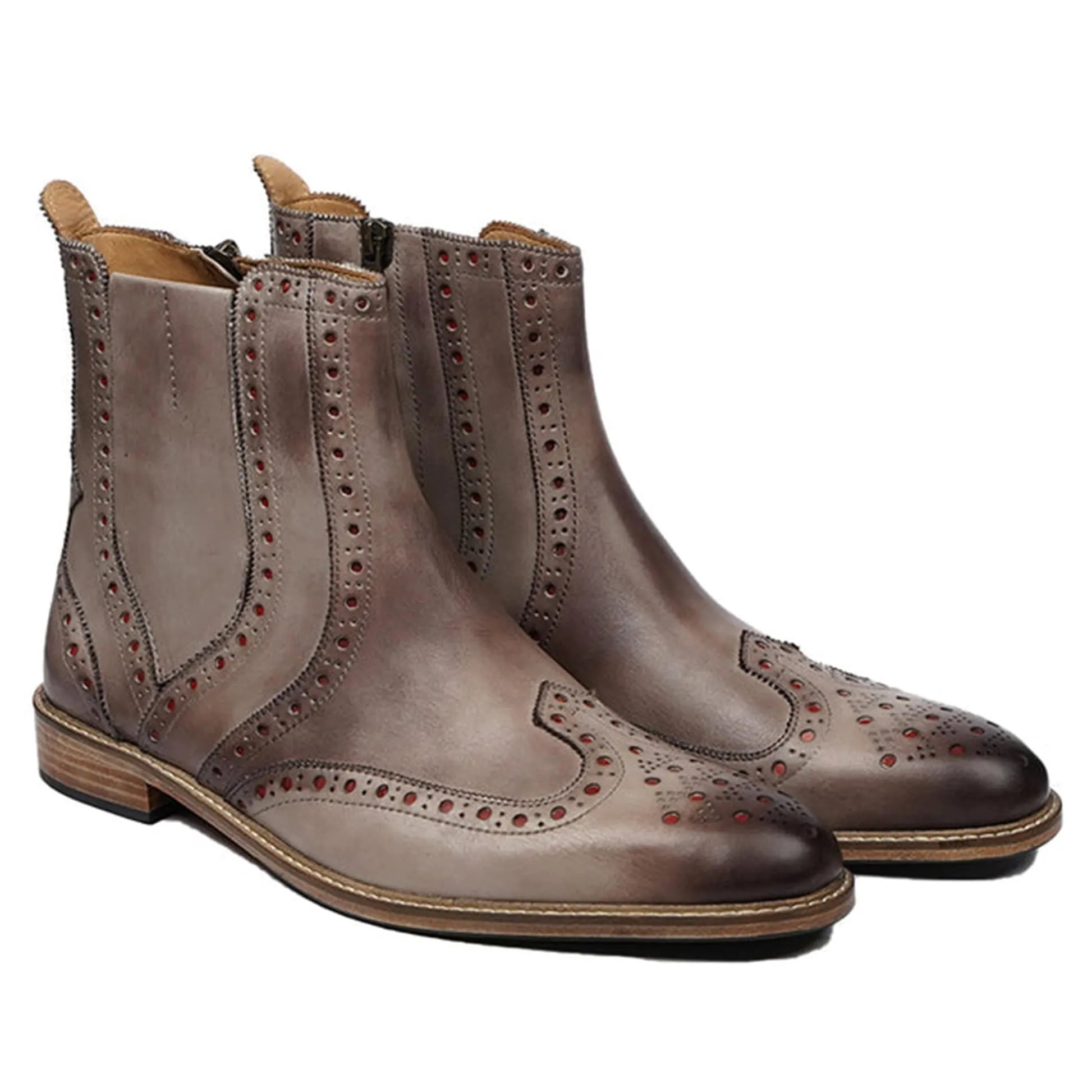 Handmade Customisable Leather Gray Chelsea Boots For Men