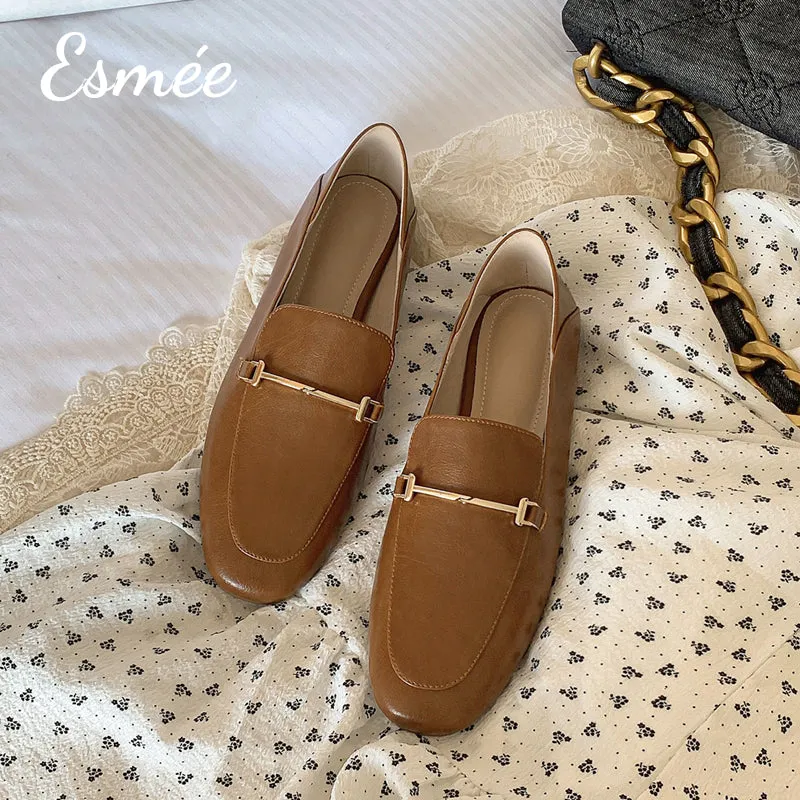 Leather Loafers with Metal Bar Design