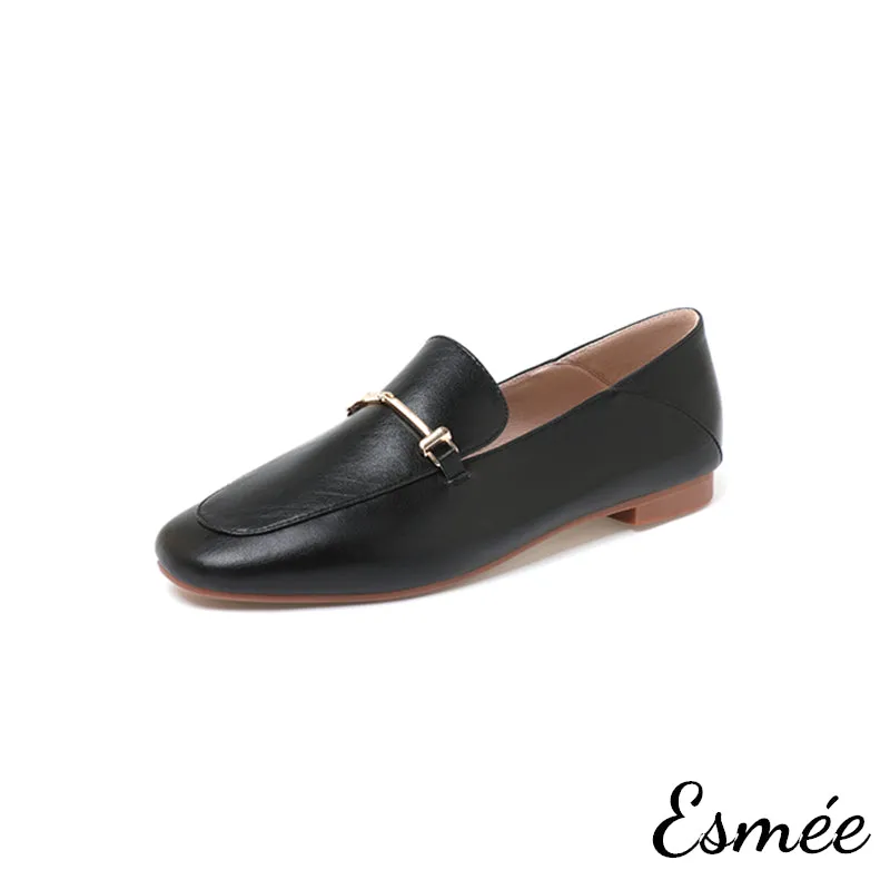 Leather Loafers with Metal Bar Design