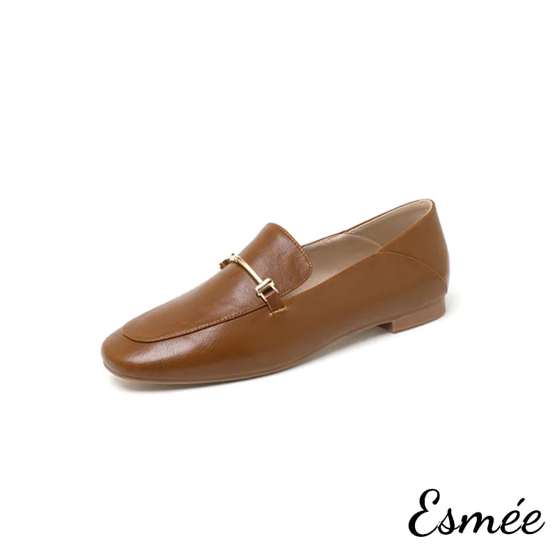 Leather Loafers with Metal Bar Design