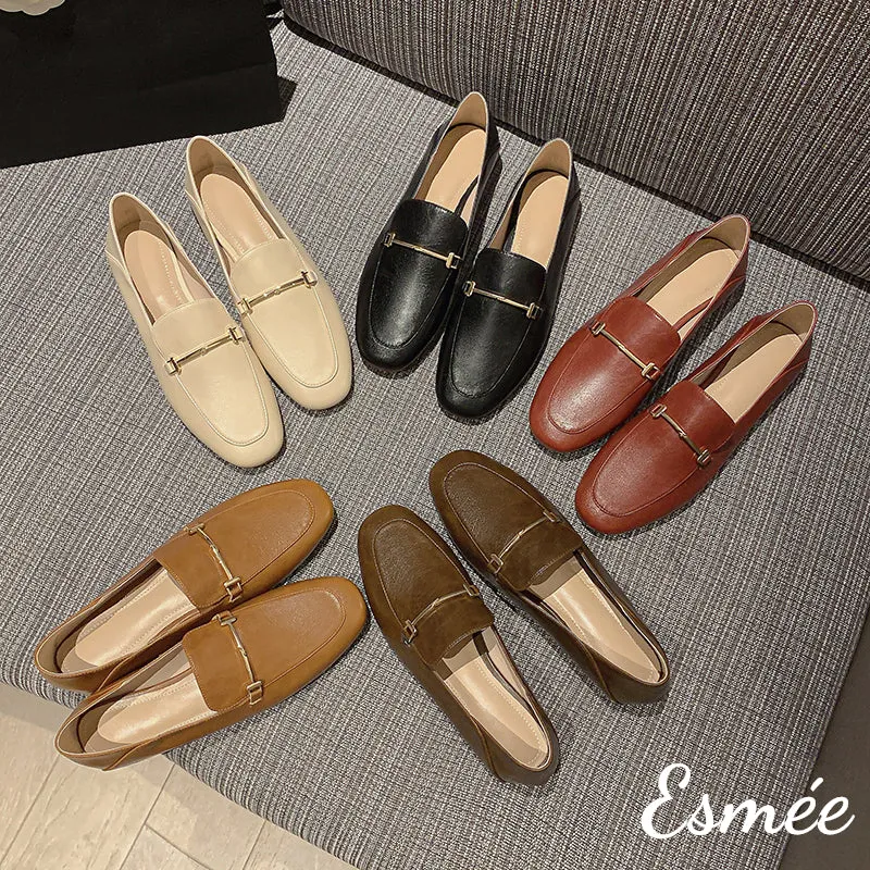 Leather Loafers with Metal Bar Design