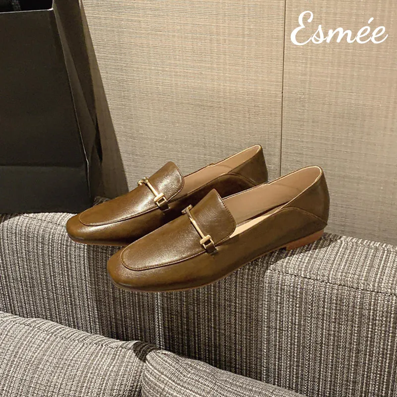 Leather Loafers with Metal Bar Design