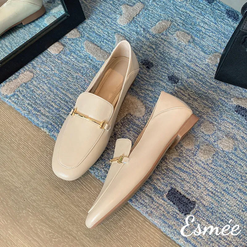 Leather Loafers with Metal Bar Design