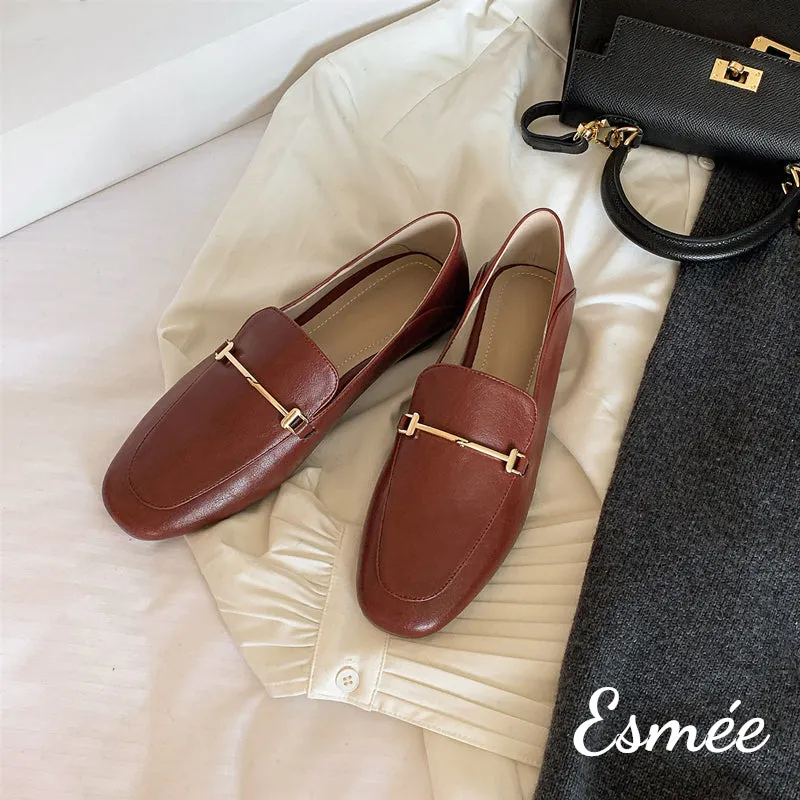 Leather Loafers with Metal Bar Design