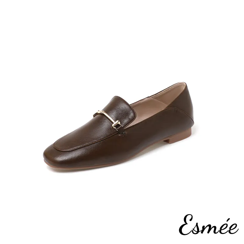 Leather Loafers with Metal Bar Design