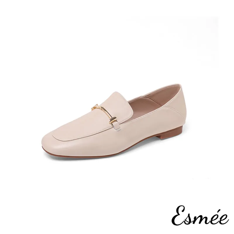 Leather Loafers with Metal Bar Design