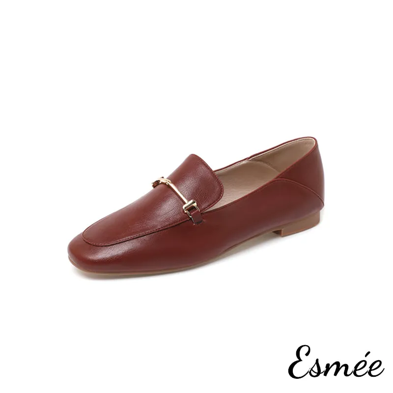 Leather Loafers with Metal Bar Design