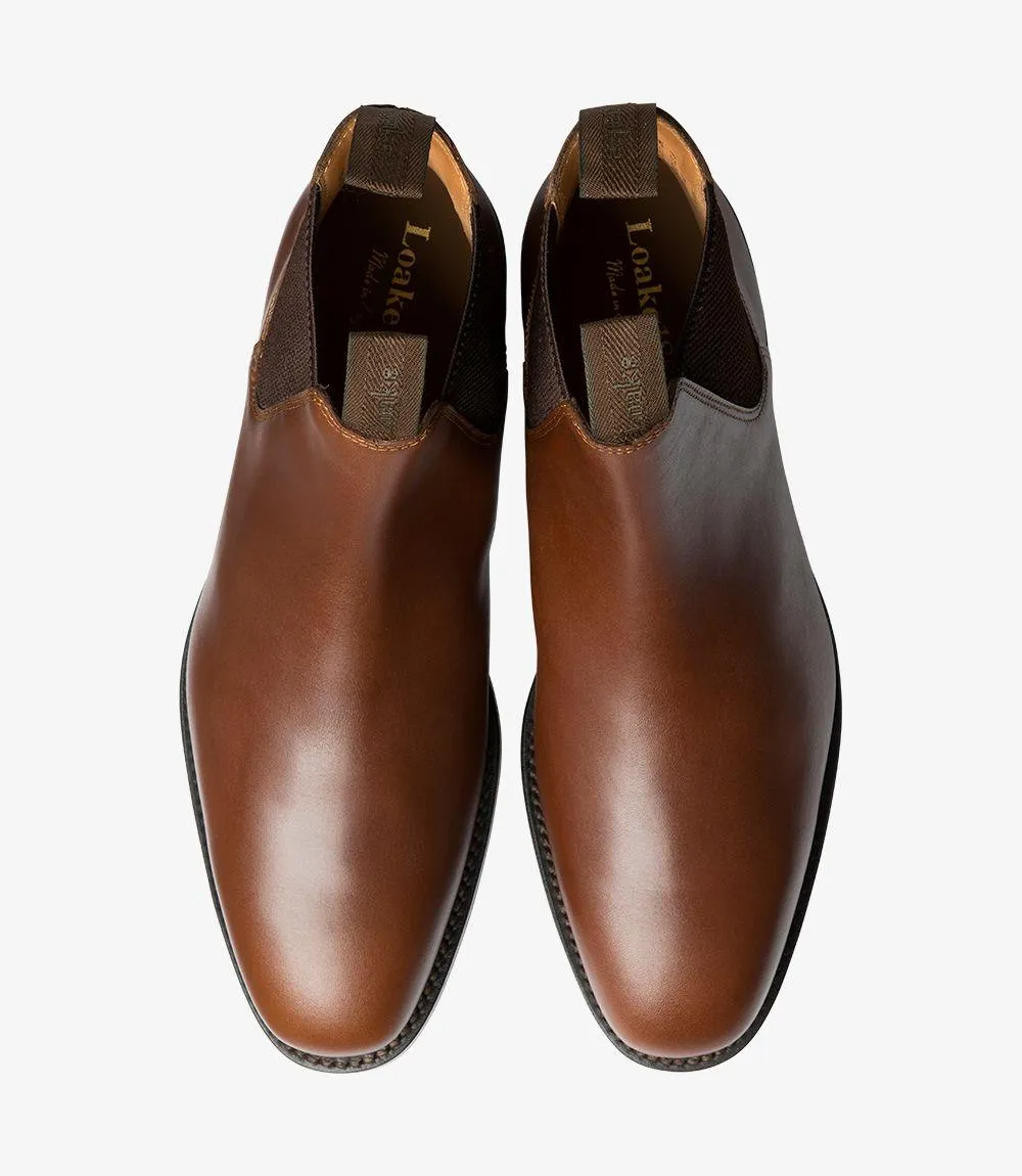 LOAKE CHATSWORTH BROWN LEATHER CHELSEA BOOT RUBBER SOLE G-WIDE