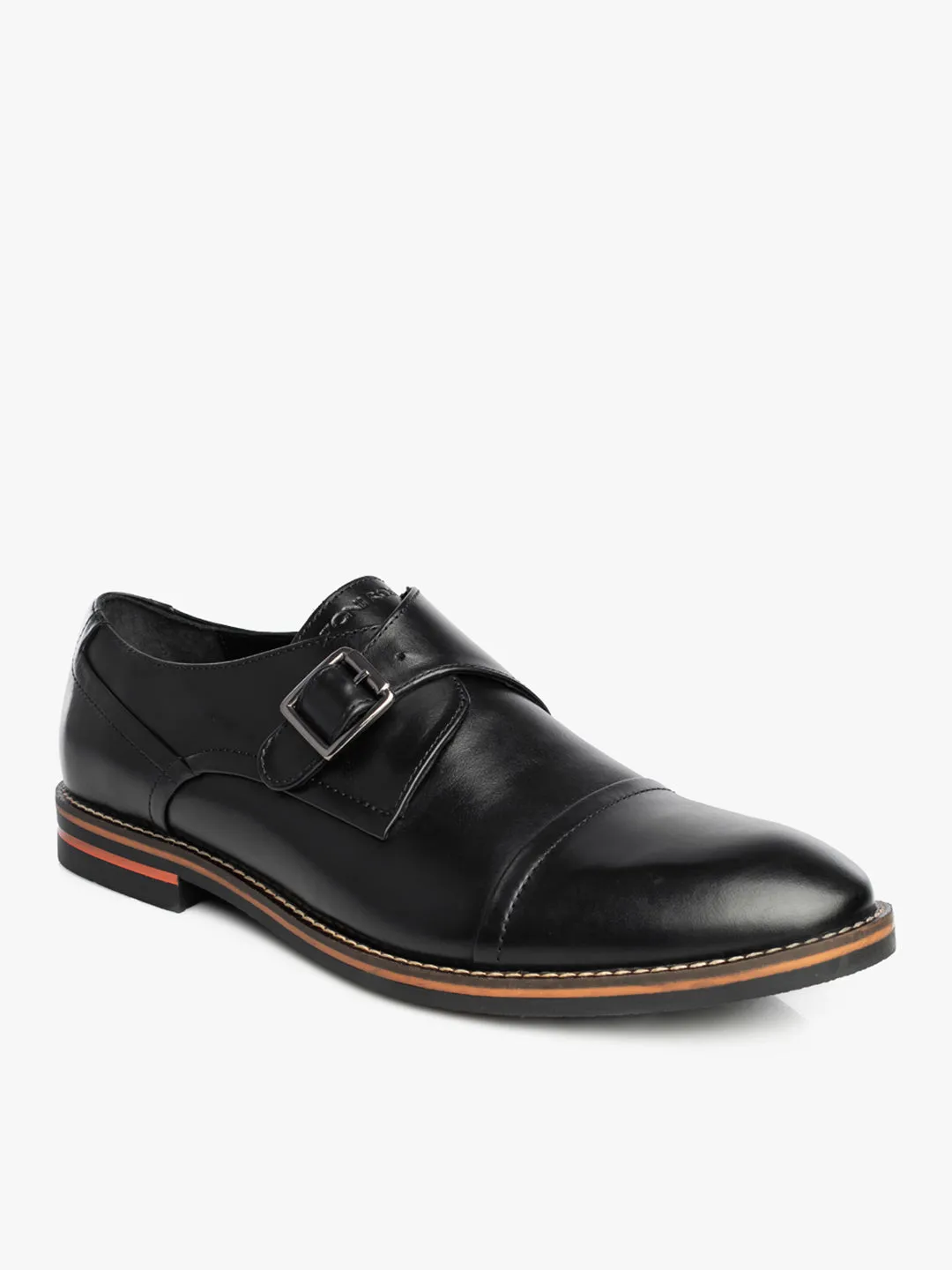Men Black Solid Formal Monk Shoes