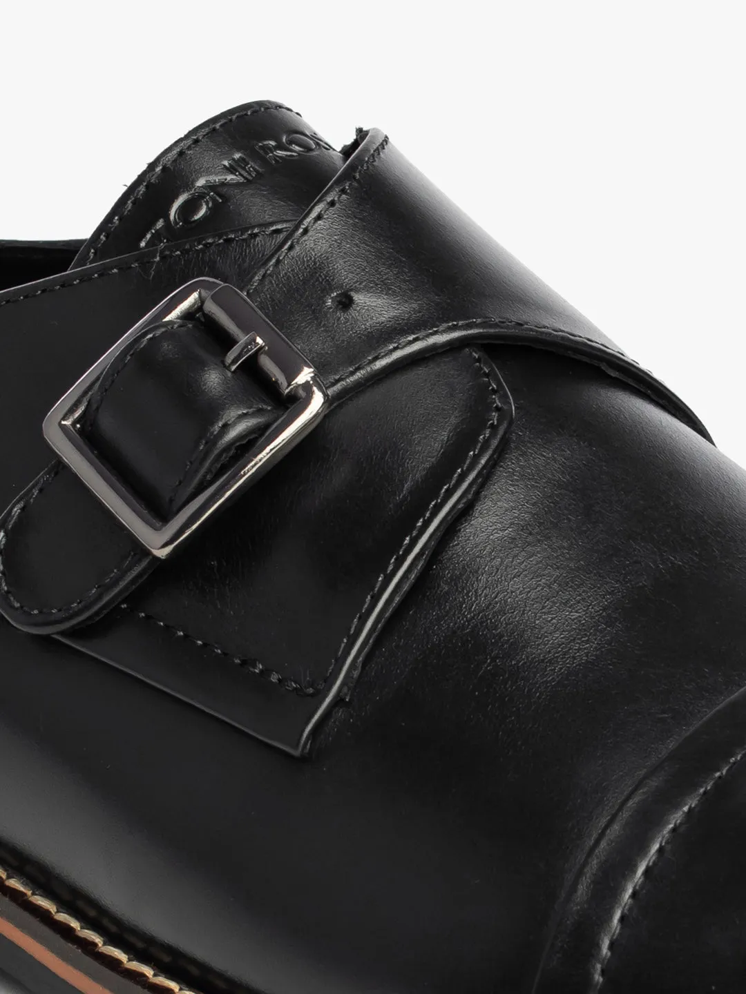 Men Black Solid Formal Monk Shoes