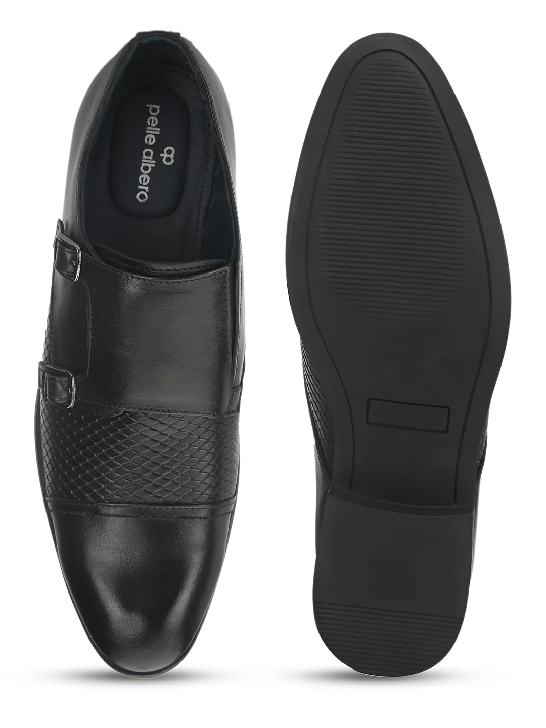 Pelle Albero Black Formal Double Monk Shoes For men