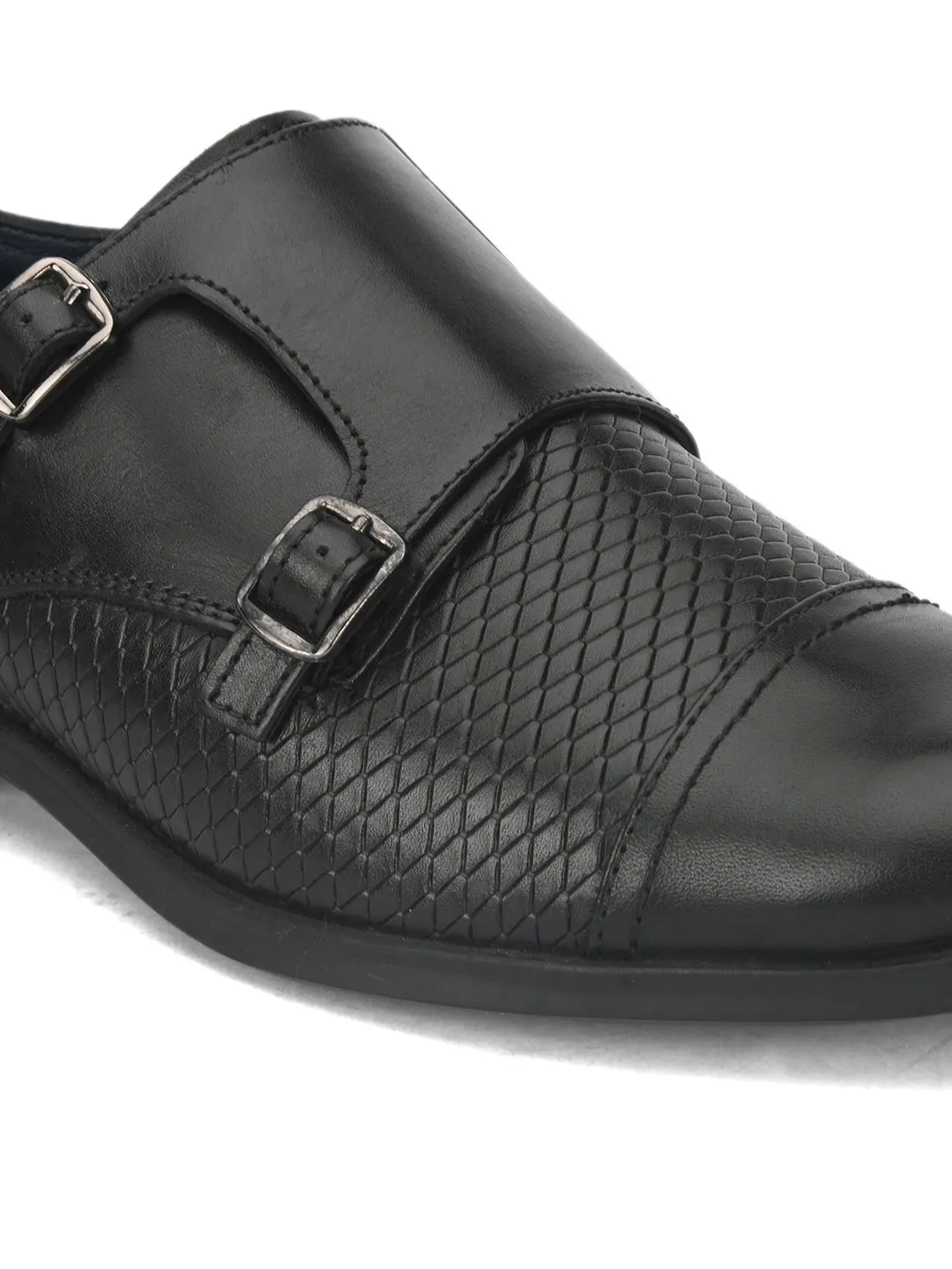 Pelle Albero Black Formal Double Monk Shoes For men