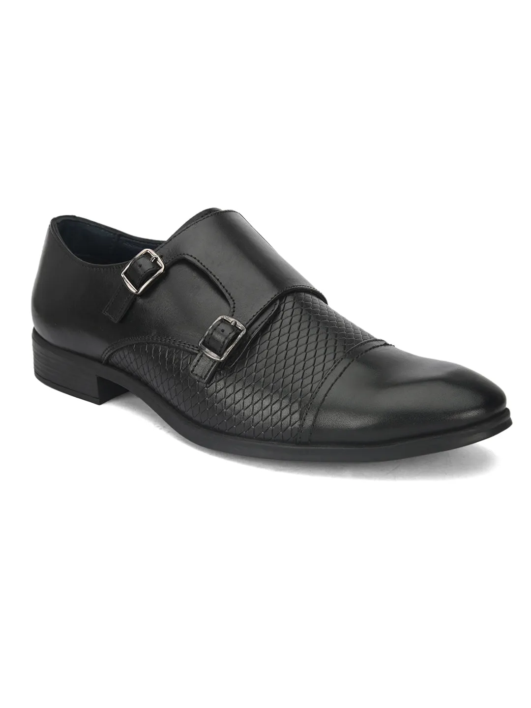 Pelle Albero Black Formal Double Monk Shoes For men