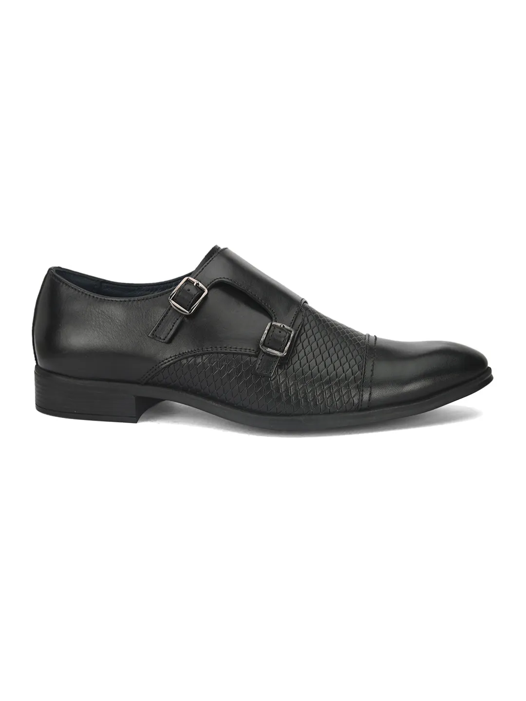 Pelle Albero Black Formal Double Monk Shoes For men