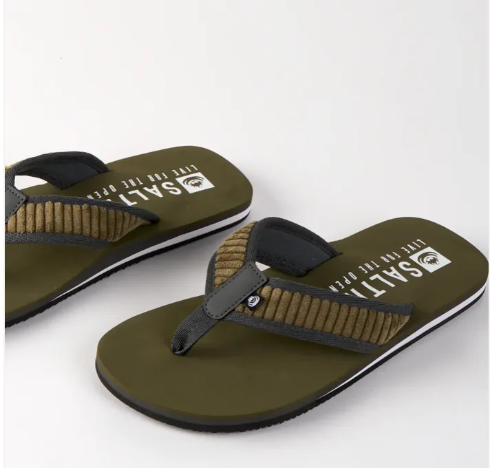 SALTROCK Lines - Mens Corduroy Flip Flops - Green