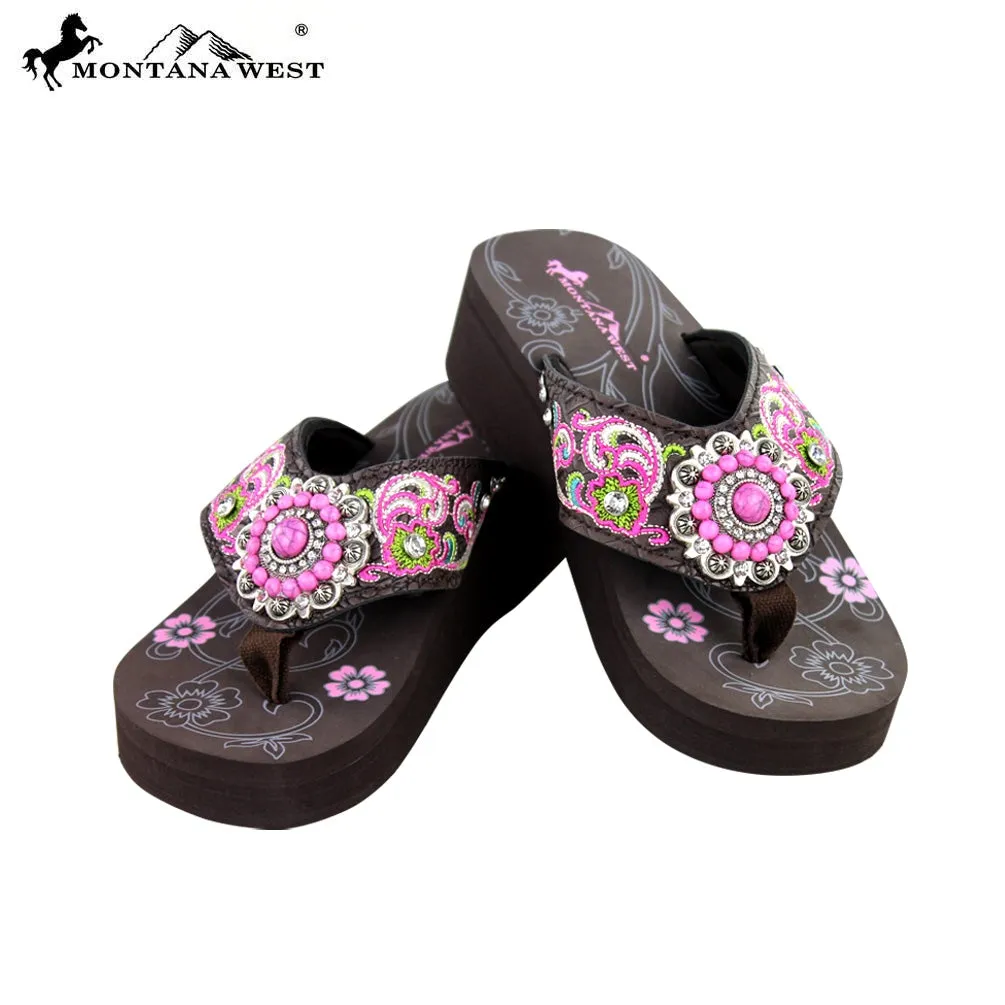 SE09-S096 Montana West Embroidered Flip-Flops By Size