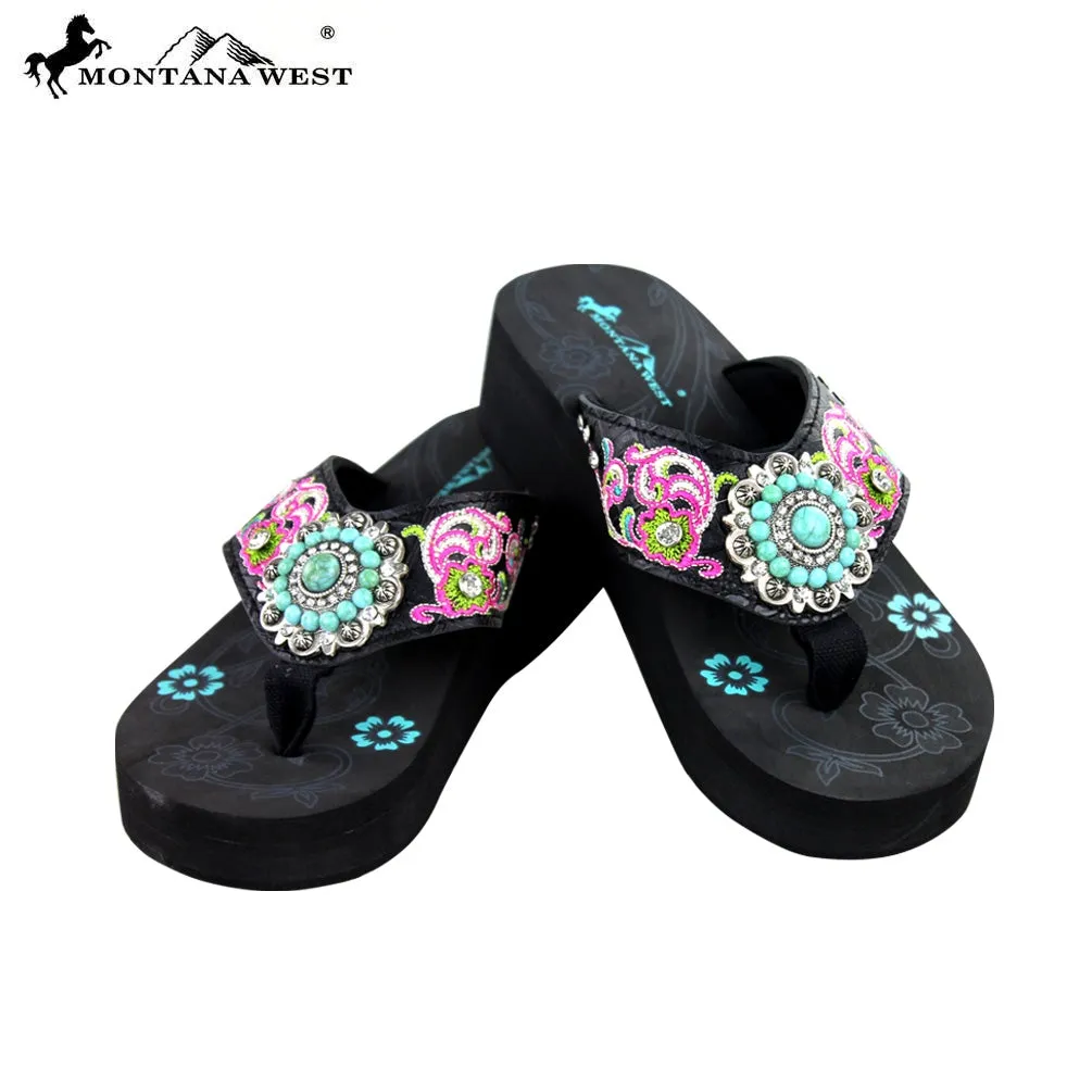 SE09-S096 Montana West Embroidered Flip-Flops By Size