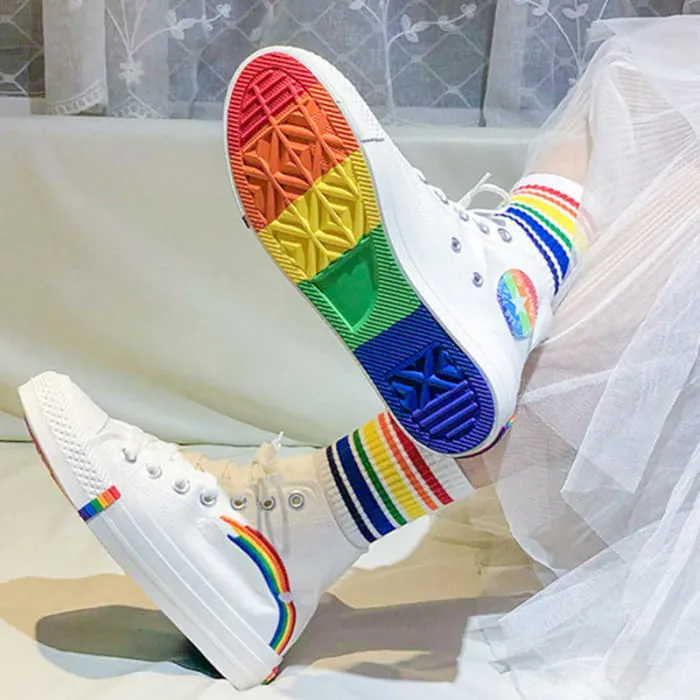 Stylish Rainbow Print High Top Canvas Shoes