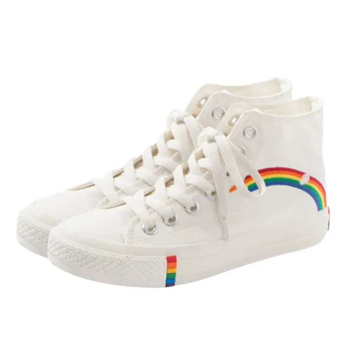 Stylish Rainbow Print High Top Canvas Shoes