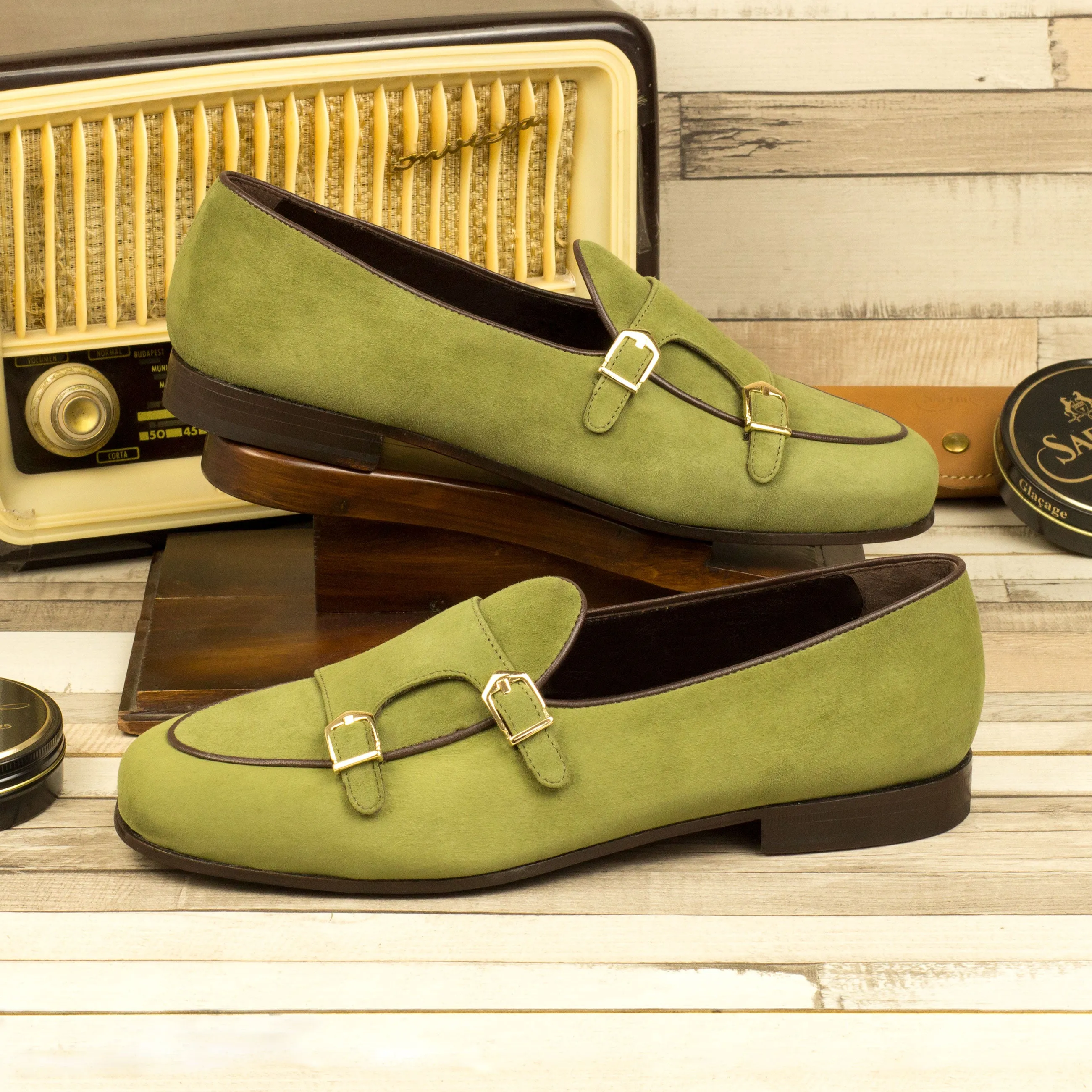 Unique Handcrafted Monk Slipper   Khaki Suede