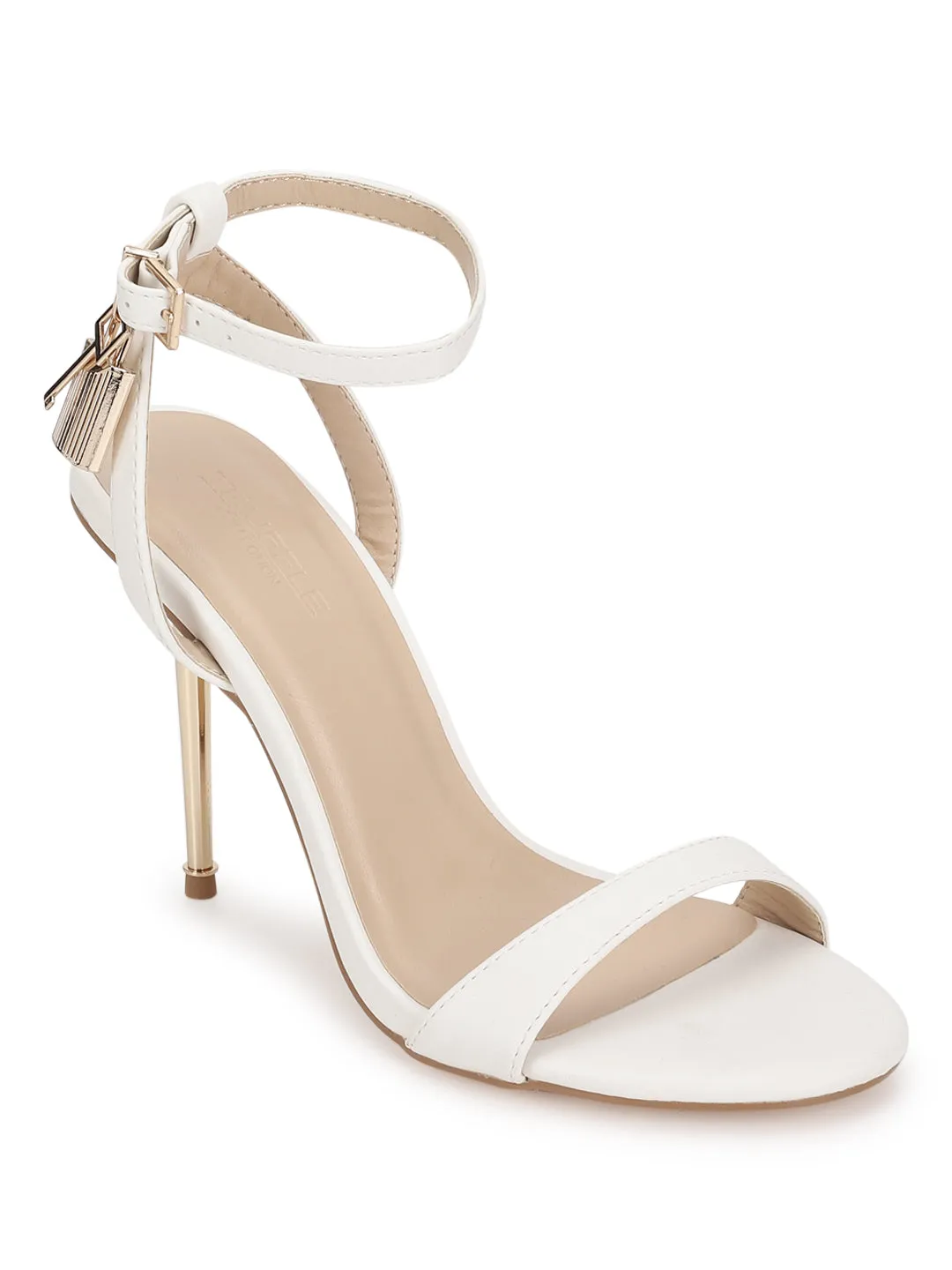 White PU Buckle Stiletto Sandals (TC-TB2-WHT)